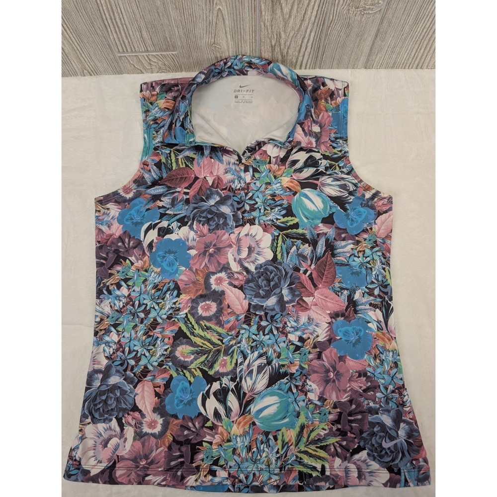Nike Golf Dri-FIT Sleeveless Polo Shirt Women Medium Floral Athleisure Tropical - Picture 3 of 8